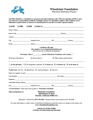 Wheelchair Foundation Donation Form