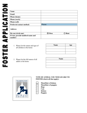 Animal Foster Application Form