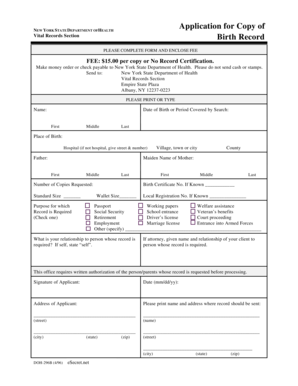 New York Birth Record Application