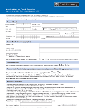 Curtin University Credit Transfer Application Form
