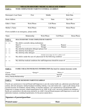 Health History Medical Release Form