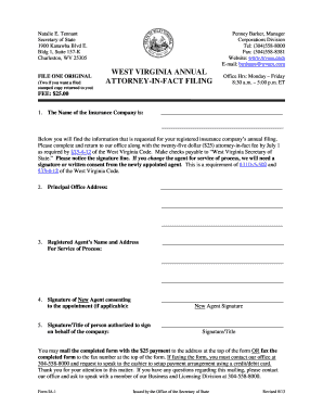 West Virginia Annual Insurance Company Filing Form IA-1
