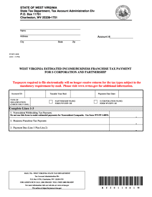 West Virginia Estimated Income Tax Payment Form