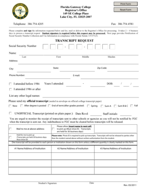 Florida Gateway College Transcript Request Form