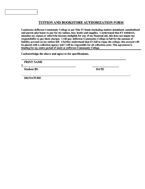 Tuition and Bookstore Authorization Form