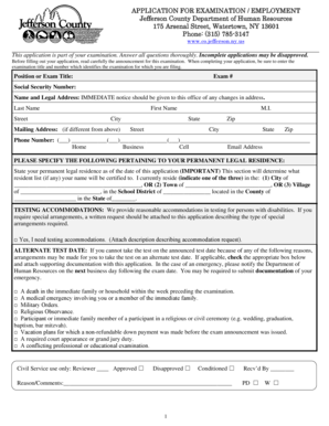 APPLICATION FOR EXAMINATION / EMPLOYMENT Jefferson ... - sunyjefferson