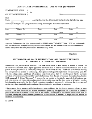 Certificate of residence jefferson community college form