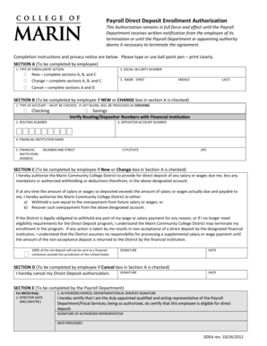 Payroll Direct Deposit Enrollment Authorization