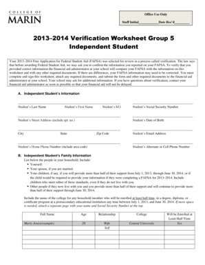 2013–2014 Verification Worksheet Group 5