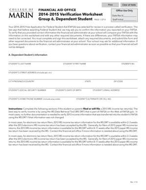 2014–2015 Verification Worksheet
