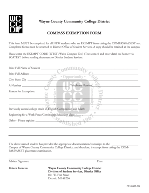Wayne County Community College District Compass Exemption Form
