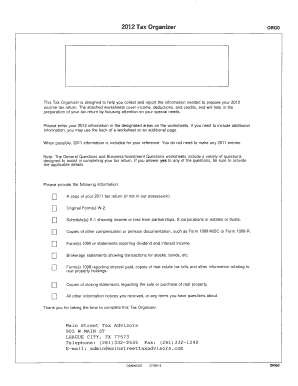 2012 Tax Organizer