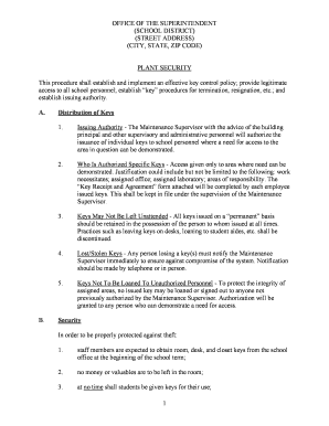 School District Key Control Policy and Agreement