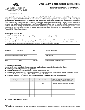 2008-2009 Verification Worksheet