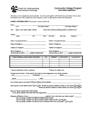 YFU Community College Host Family Application