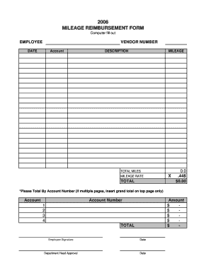 2006 Mileage Reimbursement Form
