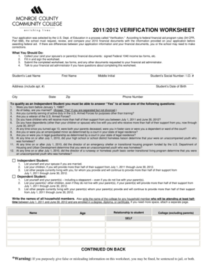 2011/2012 Verification Worksheet