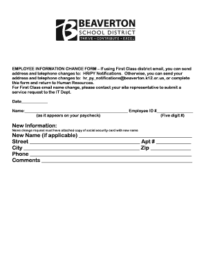 Employee status change form template word - Employee Info Change? Form - Beaverton School District