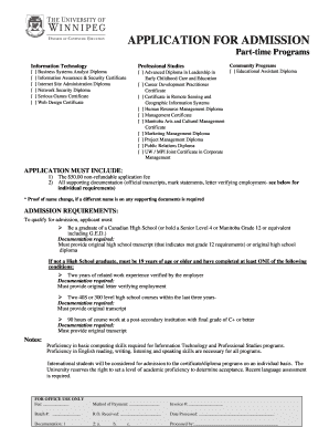 University of Winnipeg Part-time Programs Application Form