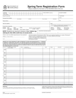 University of Winnipeg Spring Term Registration Form