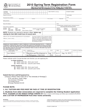 University of Winnipeg Spring Term Registration Form