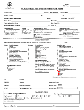 Pennsylvania School Age Entry/Withdrawal Form