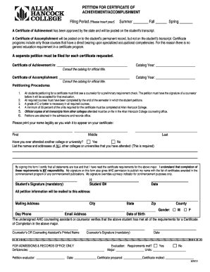 Certificate of return sample - Petition for a Certificate - Allan Hancock College - hancockcollege