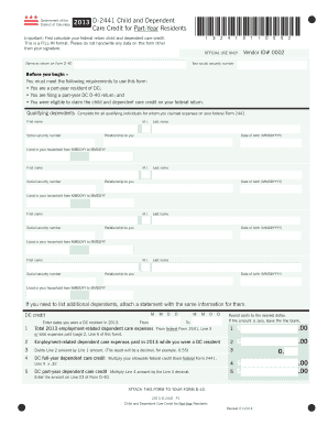 DC Child and Dependent Care Credit Form D-2441