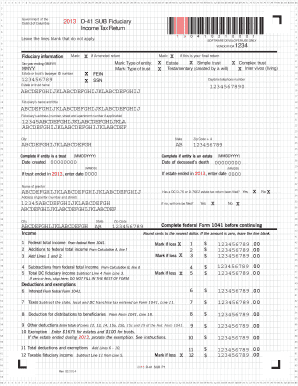 District of Columbia 2013 D-41 SUB Fiduciary Income Tax Return