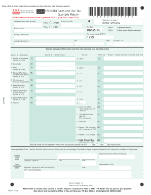 District of Columbia 2014 FR-800Q Sales and Use Tax Quarterly Return