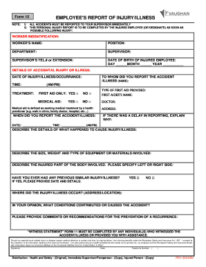 incident form for illness injury report