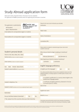 University of Canterbury Study Abroad Application Form
