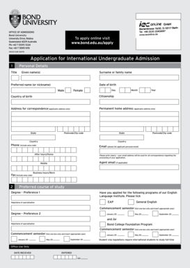 Bond University International Undergraduate Admission Form