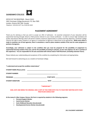 Fanshawe College Placement Agreement