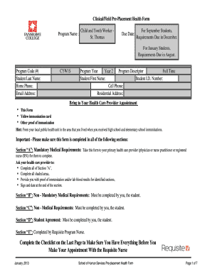 Clinical Pre-Placement Health Form