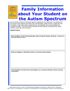Student Information Form for Autism Spectrum