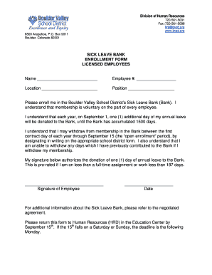 I am going to bank leave letter - SICK LEAVE BANK ENROLLMENT FORM LICENSED EMPLOYEES ... - bvsd