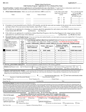 Windsor School Food Service Meal Application