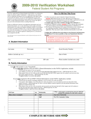FAFSA Verification Worksheet