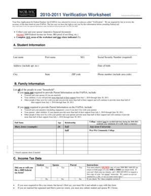 FAFSA Verification Worksheet