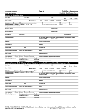 Child Care Services Eligibility Certification Form