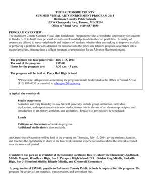 Fillable Online bcps Camp APPLICATION 2014 - Baltimore County Public ...