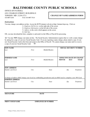 Baltimore County Change of Name/Address Form