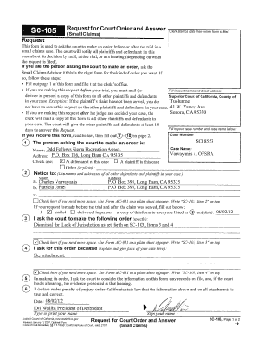 California Small Claims Court Order Request