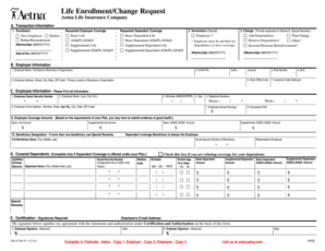 Aetna Life Insurance Enrollment/Change Request Form