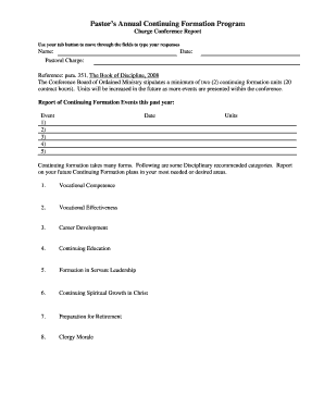 Pastor’s Annual Continuing Formation Program Charge Conference Report