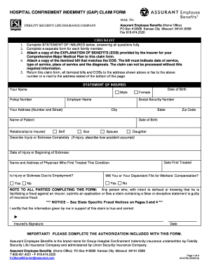 Hospital Confinement Indemnity Gap Claim Form