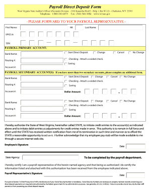 West Virginia Payroll Direct Deposit Form