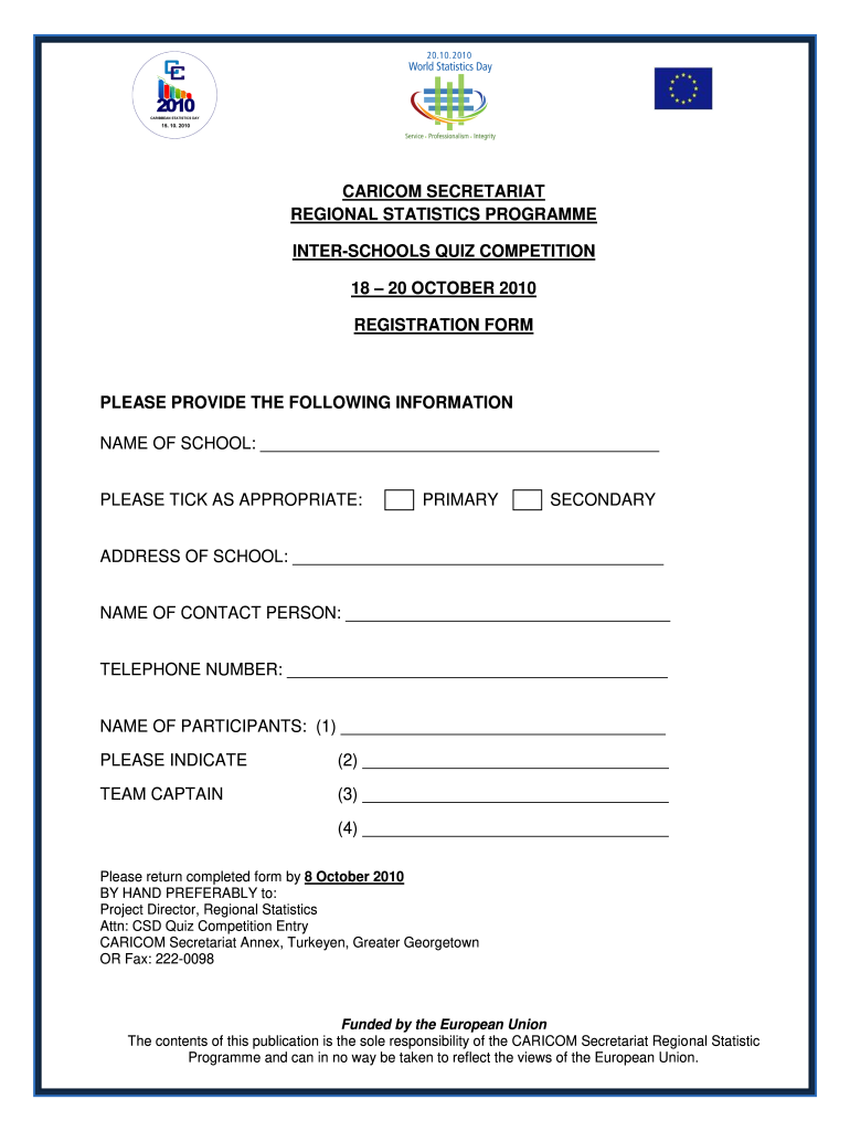 quiz registration form Preview on Page 1.
