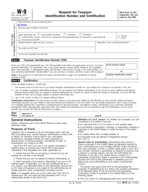 IRS Form W-9 Request for Taxpayer Identification Number and Certification